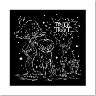 Helloween Trick or Treat White Posters and Art